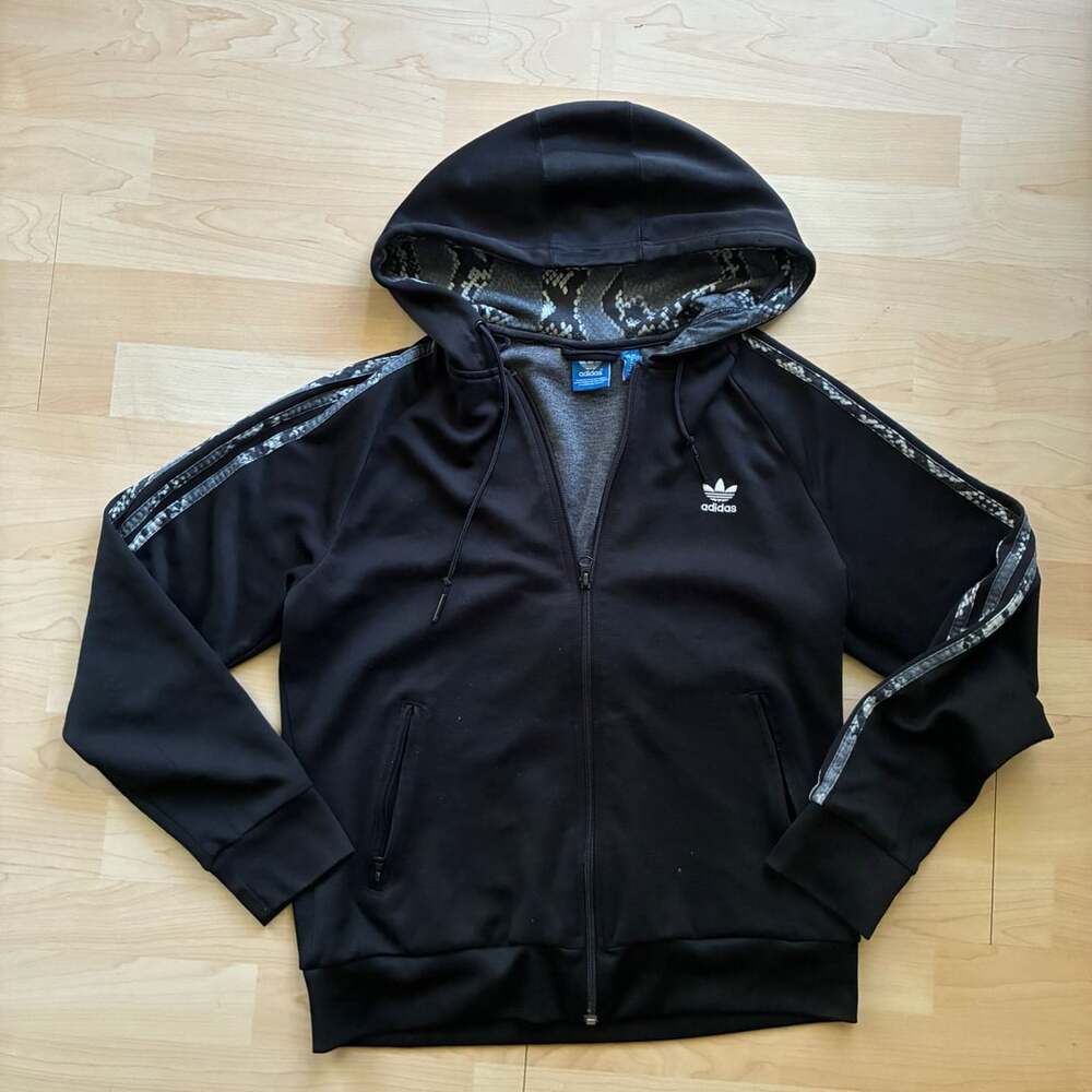 Adidas Originals Full Zip Hoodie Size L Black Snake Print
